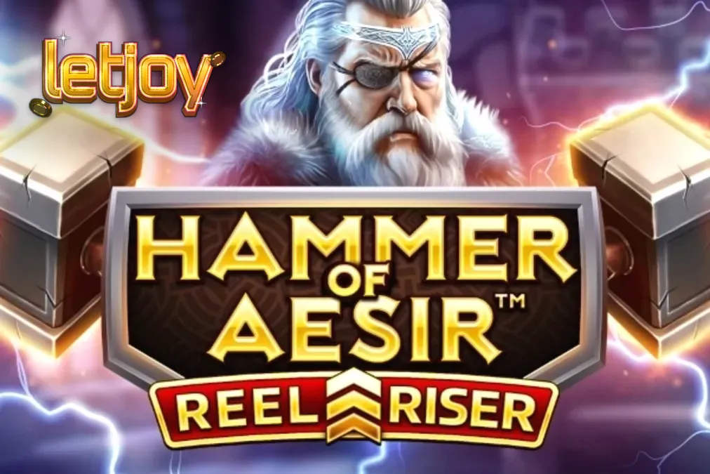 Interface do jogo de slot Hammer of Aesir com símbolos nórdicos e mecânica de subida de rolos.